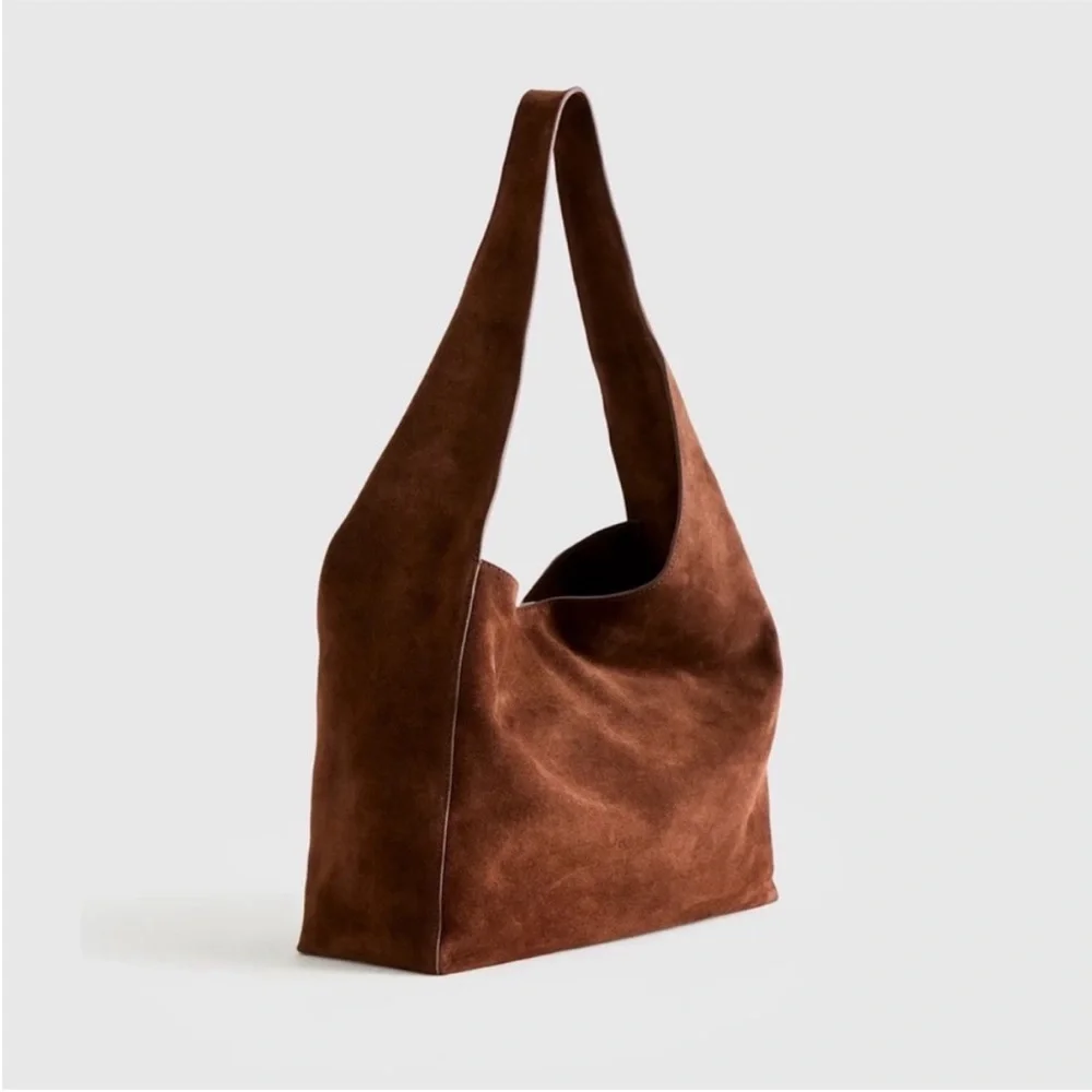Quince Brown Suede Hobo Shoulder Bag - Picture 3 of 5